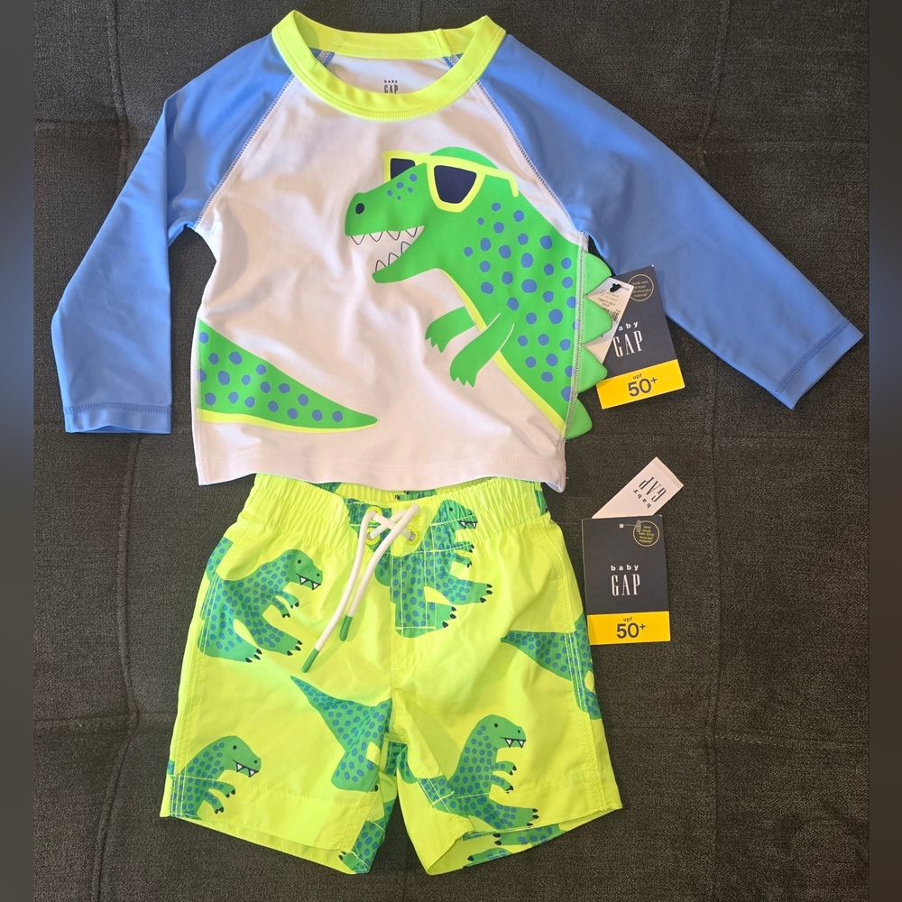 Baby GAP Dino Rash Guard Set - Neon Green & Blue